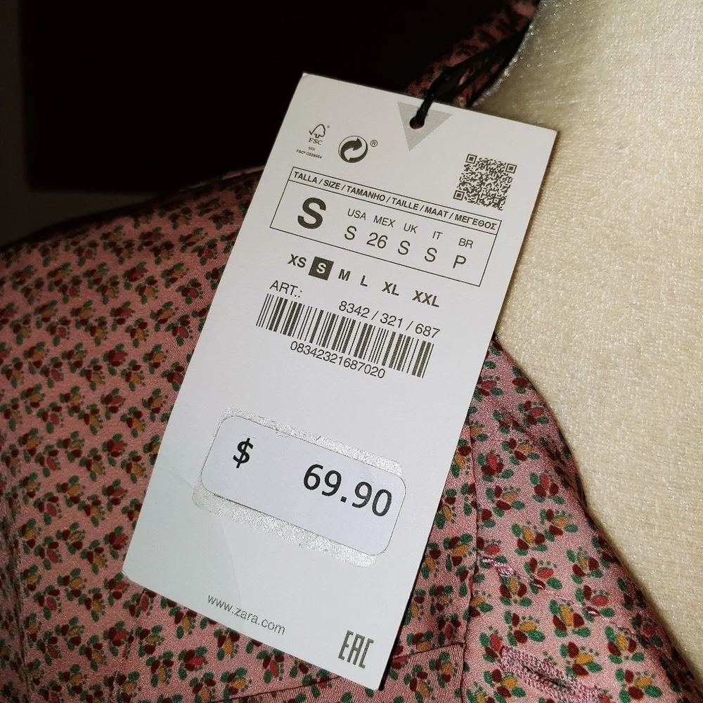 NWT Zara Polyester Floral Button Shirt Maxi Dress S